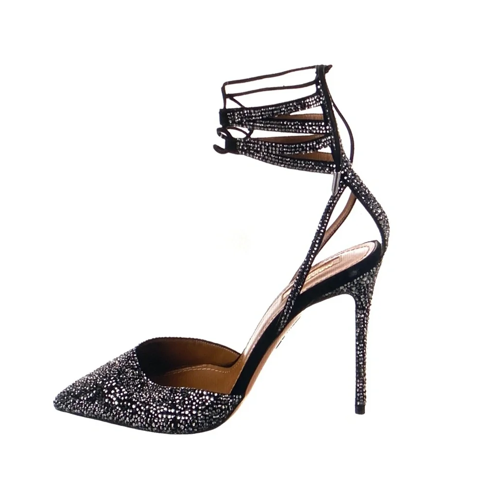 Aquazzura Amanda Crystal Pave Suede Stiletto Pumps / Heels US8